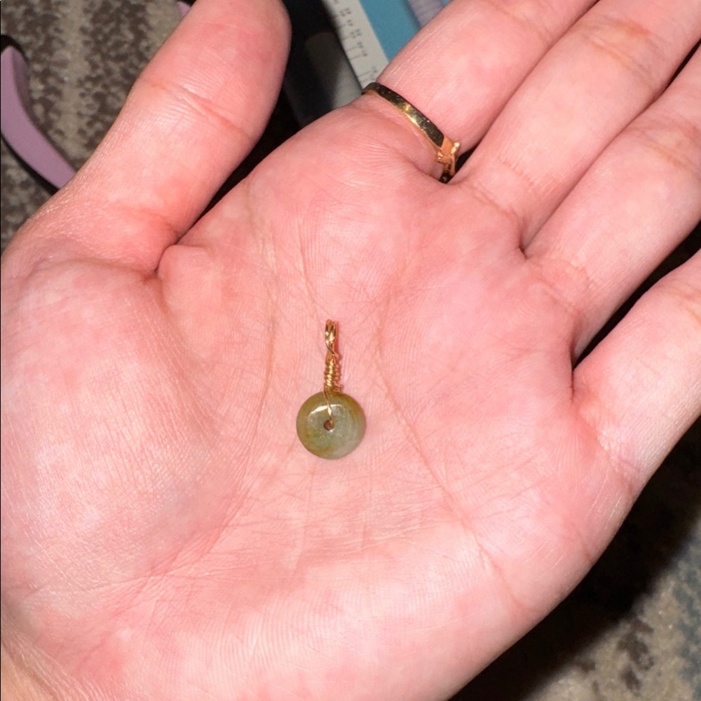 Tiny gold filled green jade pendant